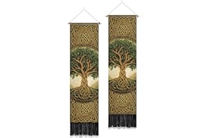 PLIGREAT Paquete de 2 tapices verticales con diseño de árbol de la vida, nudo celta, para colgar en la pared, dormitorio, sala de estar, decoración del hogar, tapiz largo y estrecho con borlas, 130 x