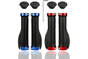 Taasmoog 2 Pairs Bike Handlebar Grips - Universal Non-Slip Mountain Bike Grips With Aluminium Lock for Bikes and Scooters - Includes 4 Reflective Armbands (Red, Blue)