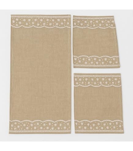 Runner Tavola Cucina Set Copriforno E Centrotavola Russo Tessuti - Cuore Merletto Ricamato Beige Per Arredamento Runner Tavolo Merletto - 14