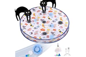 GoldenSun Cat Toys, Interactive Cat Toy for Indoor Cats, Automatic Random Rolling Ball Kitten Toys in Pouch, Hide and Seek for Indoor Cats Adult, USB Rechargeable, 5 Holes Mat Mouse Catching Game