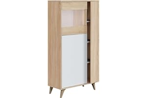 Habitdesign Vitrina con 3 Puertas, Bueffet para salón, Modelo Kikua Plus, Acabado en Blanco Artik y Roble Canadian, Medidas: 77 cm (Ancho) x 142 cm (Alto) x 33 cm (Fondo)