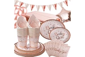 DUGEHO 89 Stück Baby Girl Geburtstag Party Geschirr Ballon,Pappteller Set einschließlich Tischdecke Teller Becher Servietten für Babydusche Geburtstag Hochzeit Party (20 Gäste)