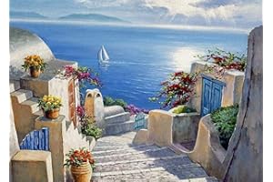 MISHBAY Diamond Painting Adulti Santorini 30x40 cm - Diamond Painting - Mosaico Strass fai da te con Tela di Alta Qualità - Creative Hobb