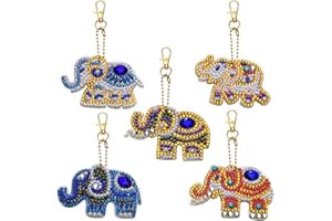 Soleebee 5 Piezas DIY 5D Taladro Completo Diamante Pintura Llavero por Número Kit Mosaico Haciendo Doble Cara Taladro Colgante Diamantes de Imitación Llavero Bolsa Encantos Regalo (Elefante)