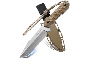 DRACHENADER Cuchillo Tanto B-ER-TANTO POINT, Outdoor Survival Cuchillo de hoja fija de 13 cm de longitud, hoja de acero 5Cr14MoV para cinturón, con funda, hoja plateada - Mango ABS Caqui