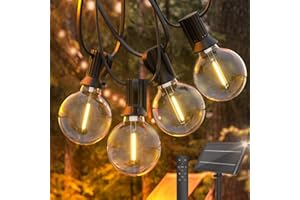Yuusei Catena Luminosa Esterno Solare con Telecomando 15M Dimmerabile LED Luci Stringa Lampadina con 25+1 G40 Bulbi Bianco Caldo 4 Modalità Luci da Esterno e Interno per Terrazzo Festa Matrimonio