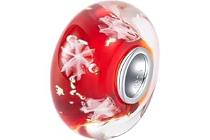 Andante-Stones 925 Sterling Silber Murano Glas Bead Charm Schneeflocken (rot) Element Kugel für European Beads + Organzasäckchen