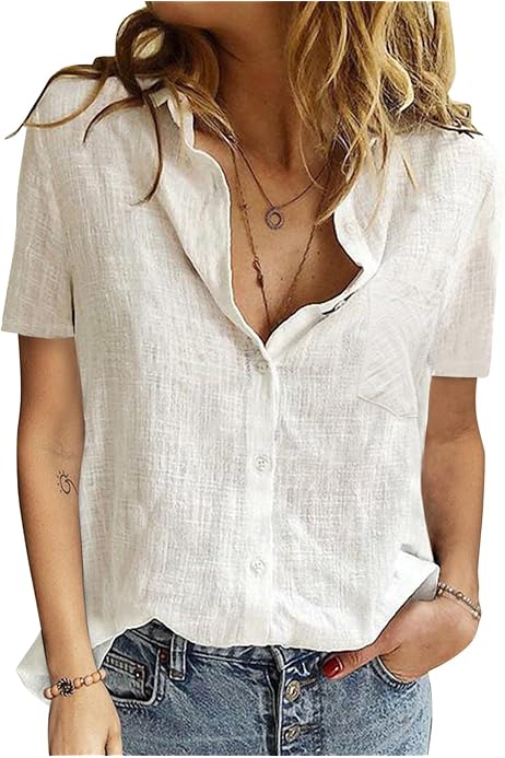 Bastwahl Tunique Femme En Lin Et Coton - Grande Taille Col V Manches Longues - S-5XL