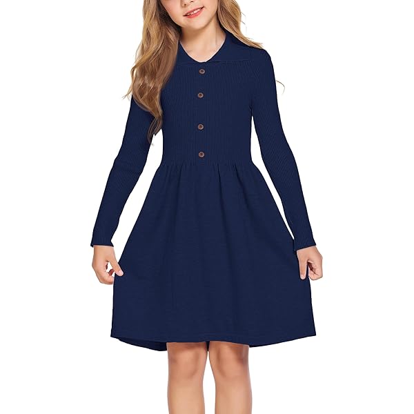 Arshiner Meisjesjurk, pofmouwen, ribgebreide jurk, kerstjurk, kinderen, lange mouwen, wintertrui-jurk, elegante effen feestelijke jurken, ronde hals, A- lijn, vrijetijdsjurk, 6-14 jaar, zwart, 130