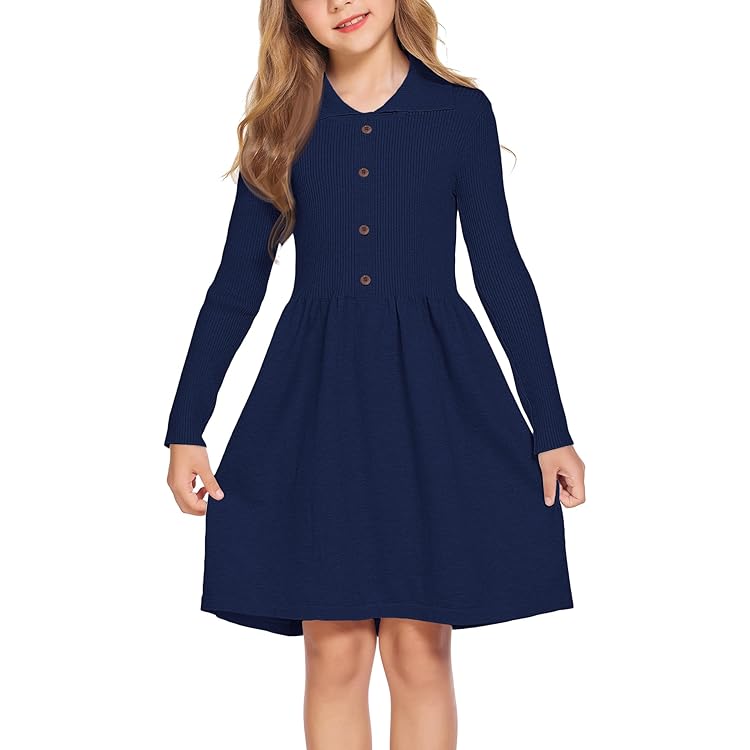 Arshiner Meisjesjurk, winter, kinderen, warme gebreide jurk, A-lijn, feest, feestelijk, elegant, lange mouwen, voor meisjes van 6-14 jaar, Rood, 9-10 jaar