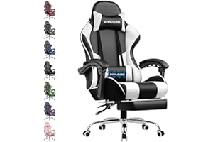 ‎GTPLAYER GTPLAYER Gaming Stuhl Bürostuhl Massage Gaming Sessel Ergonomischer Gamer Stuhl mit Fußstütze, Kopfstütze Massage-Lendenkissen, Gepolstert Gaming Chair, Drehsessel, weiß
