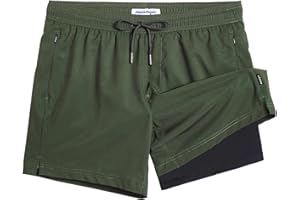 MaaMgic 5" Mens Swim Shorts with Compression Liner 4-Way Stretch Bathing Suit Swimming Shorts 2 in 1 Men's Swim Trunks with Zipper Pockets Quick Dry
