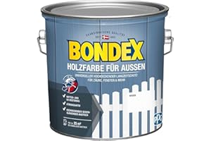 Bondex Holzfarbe für Außen, 2,5 L, Weiß, für ca. 25 m², Wetter- & UV-beständig, atmungsaktiv, seidenglänzend