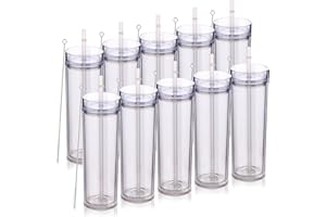 Volhoply 600ml Tumbler en Plastique Réutilisables Lot de 10,Tasse en Plastique à Double Paroi avec Couvercle et Paille,Gobelets Café en Acrylique de Matte Libre BPA pour Soirées,Cadeaux(Clair,10 Set)