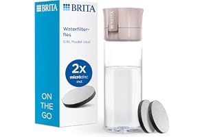 BRITA Vattenfilterflaska modell Vital aprikos (600 ml) inkl. 2 MicroDisc filter – praktisk vattenflaska med vattenfilter för resor, filtrerar klor och bakterier vid drickning/diskmaskinssäker