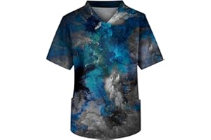 NHNKR Kasack Herren Pflege Tarnung Arbeitskleidung Mit Taschen Kurzarm Grosse GröSsen T-Shirt V-Ausschnitt Marmorierung Kleidung Uniformen