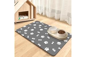 Dolic Pet Feeding Mat, Super Absorbent Pet Mats for Food Bowls (Light Grey-Multiple Paws, 44.5 x 71 cm)