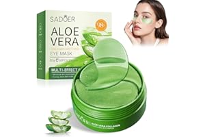 EAASOK 60Pcs Aloe Vera Augenpads,Augenpads Gegen Augenringe,Mit Hyaluron & Kollagen für Anti-Aging,Mindern Falten und Schwellungen Mit Kühlend Feuchtigkeit