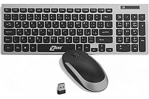 Wireless Keyboard & Mouse Combo ZERO, size Slim Thin 2.4G Stable Connection Adjustable DPI, Stylish Spill-Resistant Design, Silent Keys English & Arabic, anti water-sprinkling(Black & Grey, ZR-5906)