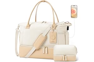 ETRONIK Sporttasche Reisetasche Damen, Weekender mit Schuhfach & Nassfach, Sport Travel Bag Weekender Damen für Reisen Gym Yoga, Handgepäck Tasche für Flugzeug, Segeltuch Beige, Mittel