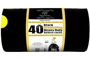 H HAYA HOME Haya Home 70L litre 40 Drawstring Bin Bags Heavy Duty Swing Bin Liners Black Plastic Refuse Sacks tie top handle large Waste Dustbin Bags for Kitchen Home Office DIY Garden 100% Recycled Material