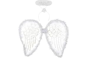 REDSTAR FANCY DRESS Alas de Ángel y Diadema con Halo - Disfraz de Alas de Hada con Purpurina Dorada y Corona - Alas Blancas para Disfraz de Ángel de Niña para Fiestas de Navidad y Halloween y Funciones Escolares