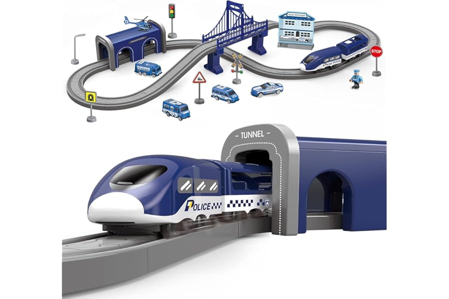 XIAPIA Electric Train Sets Toys for 3 Year Old Boys Girls, Train Track with Truck Car for Kids Boys Girls Age 3 Years Up, 66 Pcs Electric Track Accessories Car Set Christmas Xmas New Year Gifts