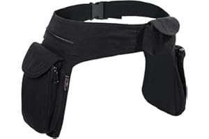 Kunst und Magie Doppel Bauchtasche Sidebag Gürteltasche Festivaltasche Hippie Goa, Farbe:Black/Schwarz