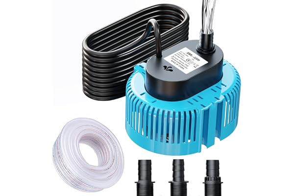 Lnicez Pompe Submersible 75W 3000L/H, Hauteur de levage maximale 3,5 m, Pompe Vide Cave avec Tuyau de 5 m et 3 Adaptateurs, Pour Piscines, Caves, Bassins de Jardin