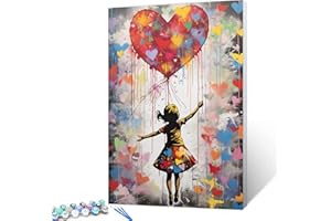 Tucocoo Love Balloon Paint by Number for Adults, DIY Digital Oil Painting Kits on Canvas with Brushes and Acrylic Pigment, Banksy Little Girl Street Artwork for Home Decor 16x20 inches (Frameless)