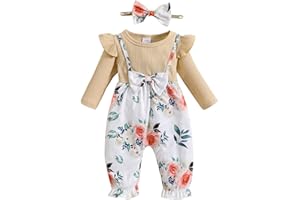 REFEIN Baby Girl Clothes Ruffle Sleeve Romper Bodysuit Floral Bowknot Jumpsuit Onesie Outfit Set