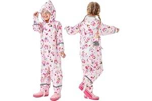 Hovkib Combinaison de pluie Enfants Garçons Filles Imperméable á Capuche Pantalon Poncho de pluie Réutilisable Vetement Manteau de Pluie 1-10 Ans