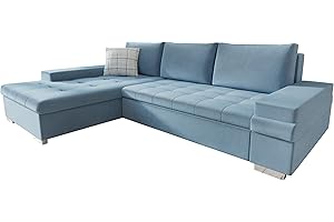 MIRJAN24 Divano angolare Bangkok Mini, moderno ad angolo con funzione letto e cassetta, divano angolare per soggiorno, camera degli ospiti, divano a forma di L, paesaggio (Magic Velvet 2260 + Senegal 818)