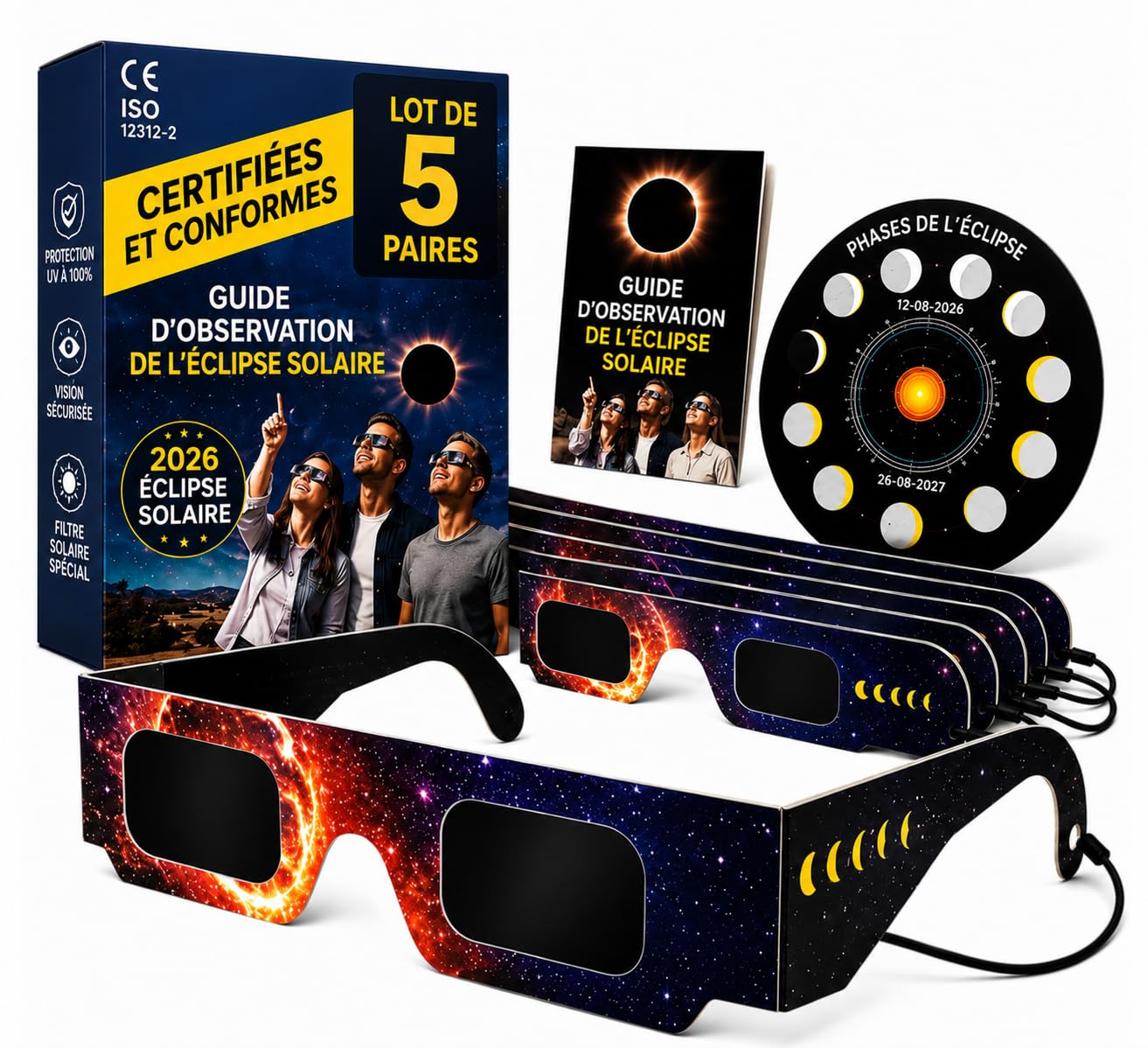 Générique Zonne-eclipse bril 2026, 5 stuks, ISO 12312-2 gecertificeerd, zonneobservatie