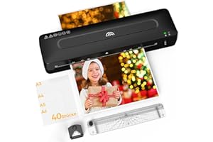 CRENOVA Plastifieuse A3 avec coupe-papier, arrondi avec 40 pochettes de plastification pour format A3/A4/A5/A6, plastifieuse à chaud et à froid avec coins pour la maison, le bureau, l'école, les photos