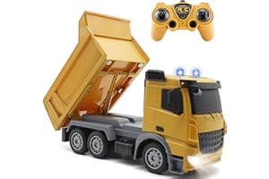 fisca Ferngesteuerter Muldenkipper, 7 Kanäle 2.4GHz voll Funktionsfähiger RC Dump Truck,1/24 RC Baufahrzeug Spielzeug mit Licht und Sound Geschenke für Jungen & Mädchen