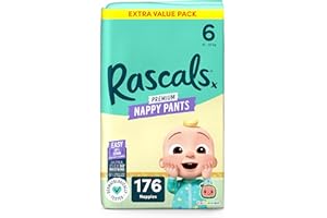 Rascals CoComelon Nappy Pants丨Size 6丨4 Jumbo Poly Pack x 44 Nappies丨Total 176 Nappies丨UltraFlex 360° Waistband丨Softness Using AirSpun丨breathable Feather-Soft (Size 6)