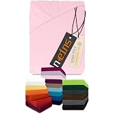 npluseins Fitted Sheet 80 x 190, Fitted Sheet 90 x 190 cm, 100% Cotton, 159.192, Many Colours + Sizes &ndash; Pink