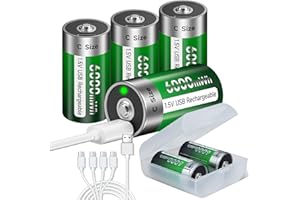 PALOGREEN Piles Rechargeables Baby C USB - 1.5V/6000mWh Rechargeable Baby C Lr14 Batterie USB Haute Capacité avec Câble de Charge Type C, Indicateur de Charge LED, 3 Heures de Charge Rapide (Pack de 6)