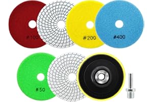 SANLEETEK Nass Diamant Polierscheiben - Diamant Polierpad 6 Stücke 100mm Körnung 50x2/100x2/200/400 mit M14 Stützteller+Adapter für Granit Marmor Kunststein Quarz für Winkelschleifer