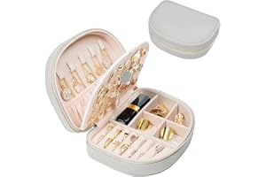 ProCase Podróżne pudełko na biżuterię, mały organizer dla kobiet i dziewcząt, przenośny, 2-warstwowy, mini etui do przechowywania biżuterii, ze skóry PU, na kolczyki, naszyjnik, bransoletkę,