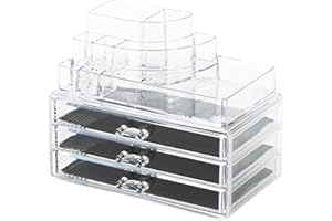 Compactor Organizador de cosméticos y joyería con 3 cajones y múltiples Compartimentos, Transparente, Fabricado en poliestireno, 24 x 15 x 18.7 cm, RAN5055