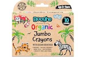 Booghe Kids Jumbo Crayons - Made With Organic Ingredients and Food Grade Colors - Nature Friendly, Non Toxic, Waterproof, Pack of 10, Age 3 + Years