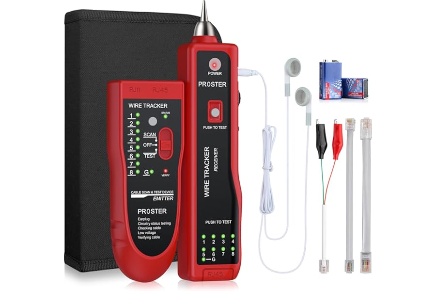 Proster Wire Tracker RJ11 RJ45 Finder Ethernet LAN Multifunction Toner Tracer Network Cable Collation Telephone Line Tester Continuity Checking (Red)