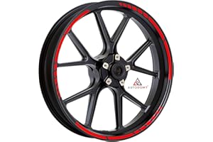 Autodomy Autocollants Stickers Kit Liseret de Jante Moto Ensemble Complet pour 2 Roues Jantes de 15" à 19" Pouces | Stickers Roue Moto | Autocollant Racing Design (Rouge)