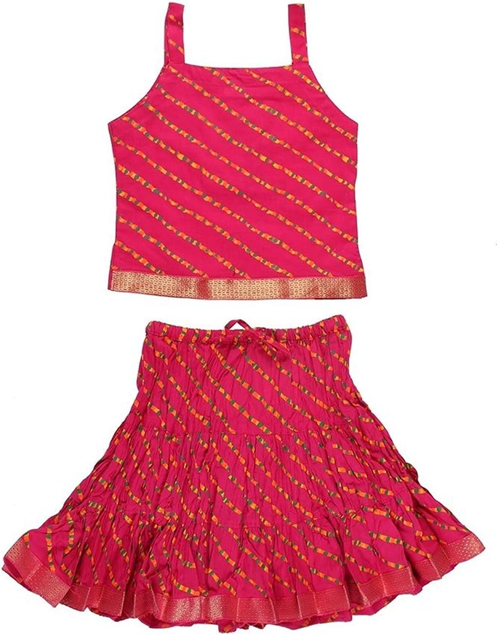 DIAMO Girl's Jaipuri Lahariya Block Print Skirt and Top
