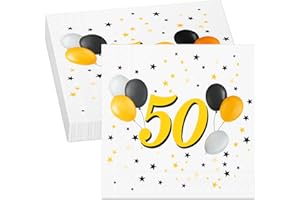 TENARE 40 Tovaglioli Oro e Neri Tovaglioli per 50° Compleanno Tovaglioli Monouso Salviette da Tavola Decorazioni per 50° Compleanno Tovaglioli per Cocktail Ragazzi Donne Uomini Feste Pranzi Cene