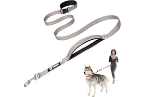 TSPRO Guinzaglio Mani Libere per Cani, Regolabile Guinzaglio con Maniglia di Sicurezza Imbottita e Metallo Fibbia, per Cani di Media e Grande Taglia Camminare e Correre (Grigio)