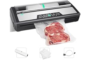 Raycial Macchina Sottovuoto per Alimenti, 85KPA Sigillatore Sottovuoto con Rotolo Stoccaggio, 5 in 1 Macchina Sigilla Sacchetti per Cibo Secco e Umido, con Sachetti Sottovuoto e Tubo