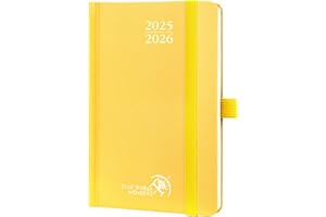 POPRUN Agenda De poche 2025 2026 Semainier 16 x 10,5 cm D'Août 2025 à Déc 2026, Petit Planner Scolaire 17 Mois, Couverture Rigide avec Intervalle Horaire, Papier 80g/m², Jaune clair
